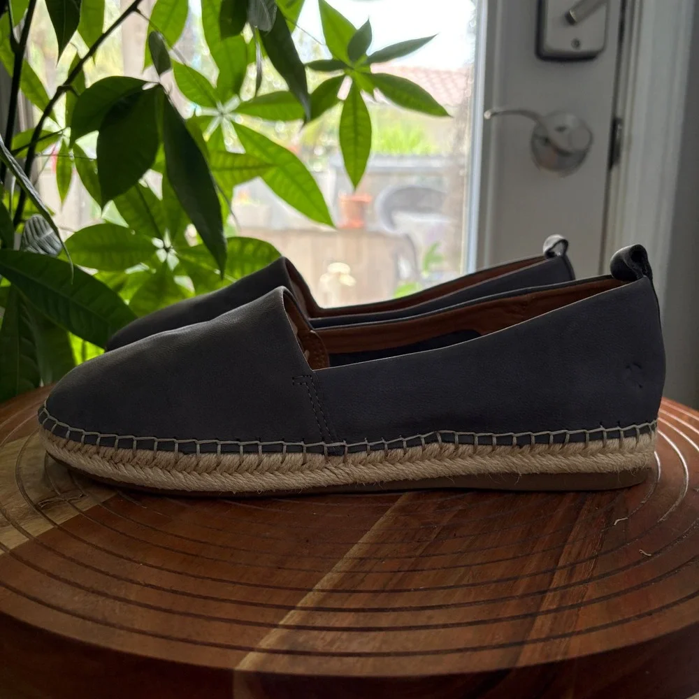 Lucky Brand Loretto Leather Espadrille Flats Blue Slate 9M LP-LORETTO